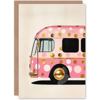 Artery8 Pink Glamour Party Bus Gold Polka Dot Modern Birthday Greeting Card