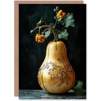 Artery8 Elegant Butternut Squash Filigree Vine Detail Birthday Greeting Card in Orange