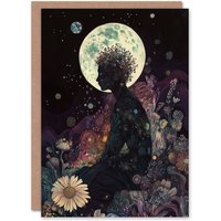 Artery8 Flower Nymph Full Moon Portrait Concept Art Birthday Greeting Card