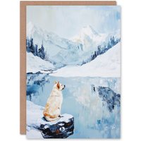 Artery8 Husky In Snowy Mountain Lake Landscape Dog Lover Greeting Card in Blue
