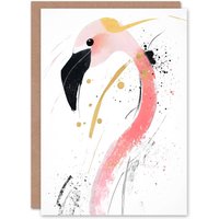 Artery8 Flamingo Bird Black Pink Gold Modern Abstract Birthday Greeting Card