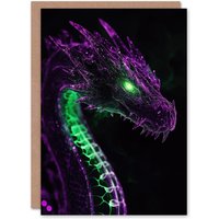 Artery8 Dragon Head Neon Purple Green Fantasy Concept Art Greeting Card