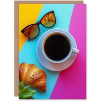 Artery8 Coffee Sunglasses Croissant Colourful Modern Birthday Greeting Card