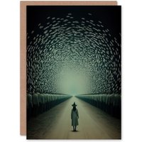 Artery8 Among Muggles Surreal Tunnel Witch Fantasy Art Halloween Greeting Card in Green