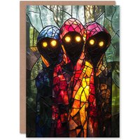 Artery8 Three Cloaked Witches Fantasy Stained Glass Halloween Greeting Card
