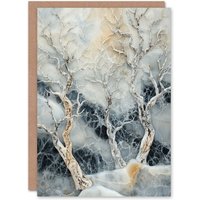 Artery8 Marble Winter Forest Snow Trees Art Birthday Greeting Card in White