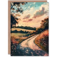 Artery8 The Road Home Kansas Countryside Autumn Painting Greeting Card