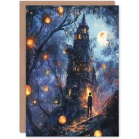 Artery8 Man By Witch House Dark Forest Fantasy Art Birthday Greeting Card in Blue