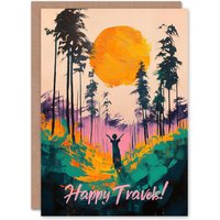 Artery8 Farewell Card Happy Travels Forest Sunrise Abstract Landscape in Pink