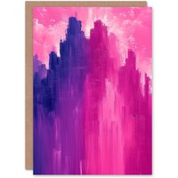Artery8 Abstract City Skyscrapers Pink Purple Cityscape Birthday Greeting Card