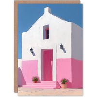 Artery8 Spanish Pink Minimalist Architecture Painting Birthday Greeting Card