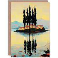 Artery8 Visovac Island Croatia Serene Coastal Landscape Birthday Greeting Card in Yellow