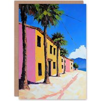 Artery8 Coastal Village Houses Palm Trees Spain Townscape Birthday Greeting Card