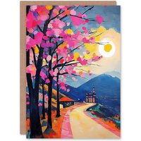 Artery8 Hallstatt Austria Colourful Abstract Painting Birthday Greeting Card in Pink