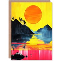Artery8 Guilin China Sunset Vibrant Abstract Painting Birthday Greeting Card in Yellow