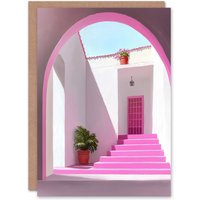 Artery8 Italian Courtyard Plants Pink Steps Minimalist Birthday Greeting Card