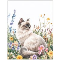 Artery8 Ragdoll Cat Lover Pet Wildflower Floral Portrait Wall Art Print | Size: W24" x H32"