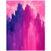 Artery8 Abstract City Skyscrapers Pink Purple Cityscape Wall Art Print | Size: W24" x H32"