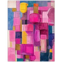 Artery8 Wine Lover Drinks Pink Abstract Cubist Still Life Wall Art Print | Size: W24" x H32"