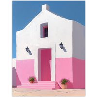 Artery8 Spanish Pink Minimalist Architecture Painting Wall Art Print | Size: W24" x H32"