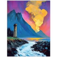 Artery8 Lighthouse by Volcano Iceland Coastal Landscape Wall Art Print in Blue | Size: W12" x H16"