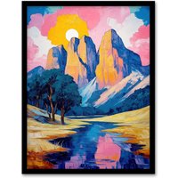 Artery8 Colorado Mountain Peaks Colourful Landscape Framed Art Print | Size: A4