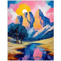 Artery8 Colorado Mountain Peaks Colourful Landscape Wall Art Print | Size: W18" x H24"