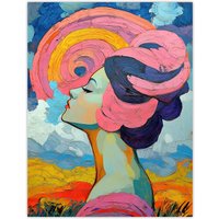 Artery8 Woman Portrait Sunset Summer Bliss Conceptual Art Wall Art Print in Blue | Size: W12" x H16"