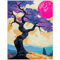 Artery8 Jacaranda Purple Flower Tree Sunset Landscape Wall Art Print | Size: W24" x H32"
