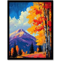 Artery8 Denali Autumn Forest Alaska Mountain Landscape Framed Art Print in Orange | Size: A4