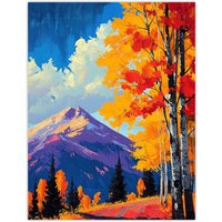 Artery8 Denali Autumn Forest Alaska Mountain Landscape Wall Art Print in Orange | Size: W12" x H16"