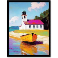 Artery8 Boat by Small German Chapel Coastal Landscape Framed Art Print | Size: A4