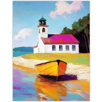 Artery8 Boat by Small German Chapel Coastal Landscape Wall Art Print | Size: W12" x H16"