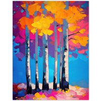 Artery8 Autumn Birch Trees Vibrant Abstract Painting Wall Art Print in Pink | Size: W18" x H24"