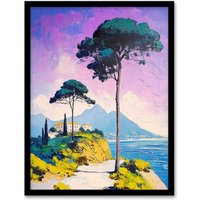 Artery8 Dawn Sky Over Cassis France Coastal Landscape Framed Art Print in Purple | Size: A4