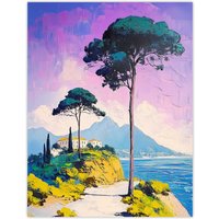 Artery8 Dawn Sky Over Cassis France Coastal Landscape Wall Art Print in Purple | Size: W24" x H32"