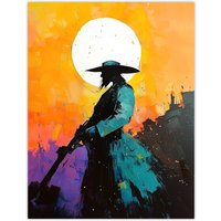 Artery8 Wild West Sunset Desperado Cowboy Concept Art Wall Art Print in Orange | Size: W24" x H32"