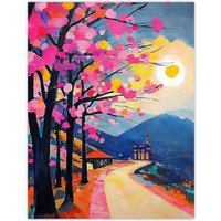 Artery8 Hallstatt Austria Colourful Abstract Painting Wall Art Print in Pink | Size: W12" x H16"