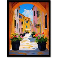 Artery8 Bari Italy Alleyway Vibrant Summer Cityscape Framed Art Print in Orange | Size: A4