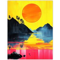 Artery8 Guilin China Sunset Vibrant Abstract Painting Wall Art Print in Yellow | Size: W18" x H24"