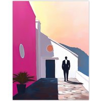 Artery8 Man In Tuxedo Minimalist Mexican Patio Porch Wall Art Print in Pink | Size: W18" x H24"