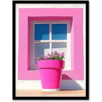 Artery8 Pink Geranium Flower Pot Sunny Window Sill Framed Art Print | Size: A4