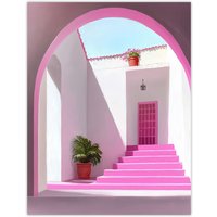 Artery8 Italian Courtyard Plants Pink Steps Minimalist Wall Art Print | Size: W18" x H24"