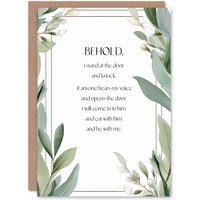 Artery8 Behold Stand at Door & Knock Green Floral Christian Birthday Card