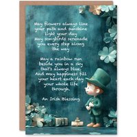 Artery8 St. Patrick's Day Card Irish Blessing Cute Blank Greeting Card in Green