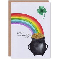 Artery8 St. Patrick's Day Card Quirky Rainbow Pot of Gold Blank Greeting Card