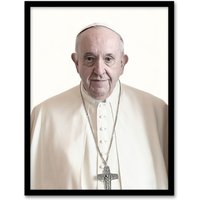 Artery8 Pope Francis Supreme Pontiff Photograph Portrait Framed Wall Art Print in White | Size: W12" x H16"