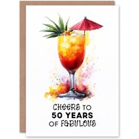 Artery8 Women's Cheers to 50 Years of Fabulous Cocktail 50th Birthday Card For Women in Orange
