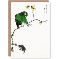 Artery8 Numata Kashu Art Card Fairy Pitta & Japanese Allspice in Green