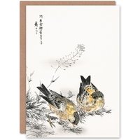 Artery8 Numata Kashu Art Card Greenfinch & Shepherd's Purse Plant in White